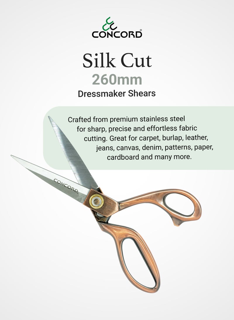 CONCORD - Silk Cut Dressmaker Shears, 260mm | 10 inch Tailoring Scissor| Copper Rivets, High Polished Finish, Long Lasting | Glossy Bronze - Image 3