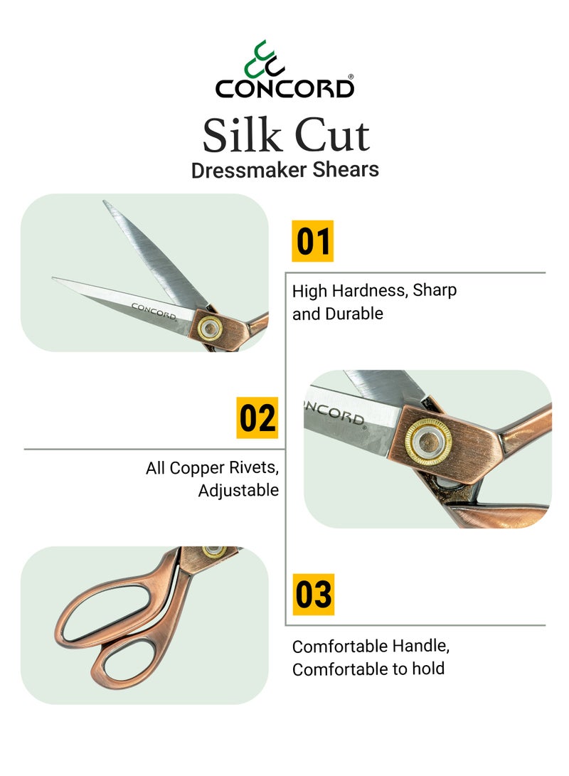 CONCORD - Silk Cut Dressmaker Shears, 260mm | 10 inch Tailoring Scissor| Copper Rivets, High Polished Finish, Long Lasting | Glossy Bronze - Image 5