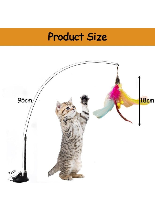 NeoStyle Cat Feather Toys, Cat Wand Toy with Powerful Suction Cup, Interactive Cat Toy Detachable Feather Replacements with Bell for Indoor Cats - Image 2
