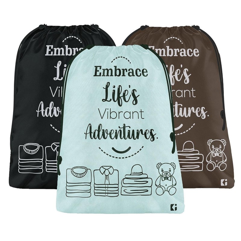 Kuber Industries Pack of 3 Cloth Storage Bag NonWoven Storage Organizer Travel Pouches Cloth Carrying Bag Garments Cover Storage Organizer Bag Large GreyBrown Black - Image 1