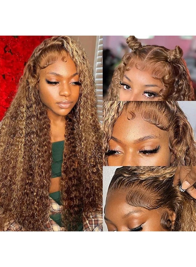 ZZMDS 26 Inch 13X6 Highlight Ombre Deep Wave Lace Front Wigs Human Hair Pre Plucked 427 Colored Glueless Wigs Water Wave Honey Blonde Curly Lace Frontal Wigs Human Hair For Women With Baby Hair - Image 1