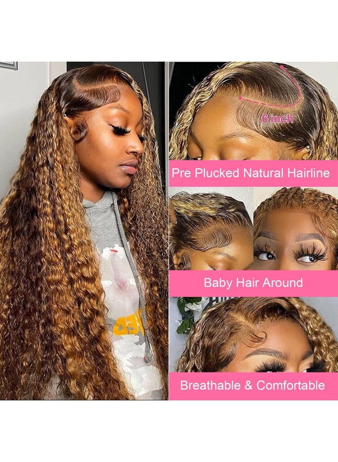 ZZMDS 26 Inch 13X6 Highlight Ombre Deep Wave Lace Front Wigs Human Hair Pre Plucked 427 Colored Glueless Wigs Water Wave Honey Blonde Curly Lace Frontal Wigs Human Hair For Women With Baby Hair - Image 3