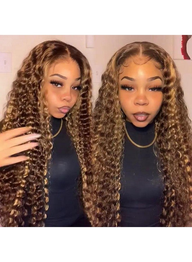 ZZMDS 26 Inch 13X6 Highlight Ombre Deep Wave Lace Front Wigs Human Hair Pre Plucked 427 Colored Glueless Wigs Water Wave Honey Blonde Curly Lace Frontal Wigs Human Hair For Women With Baby Hair - Image 2