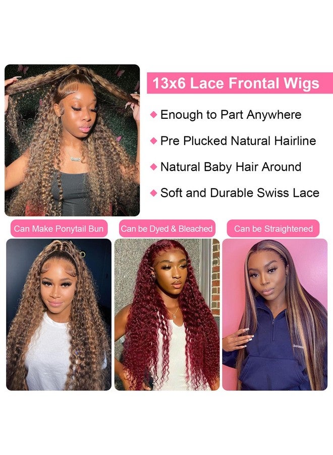 ZZMDS 26 Inch 13X6 Highlight Ombre Deep Wave Lace Front Wigs Human Hair Pre Plucked 427 Colored Glueless Wigs Water Wave Honey Blonde Curly Lace Frontal Wigs Human Hair For Women With Baby Hair - Image 4