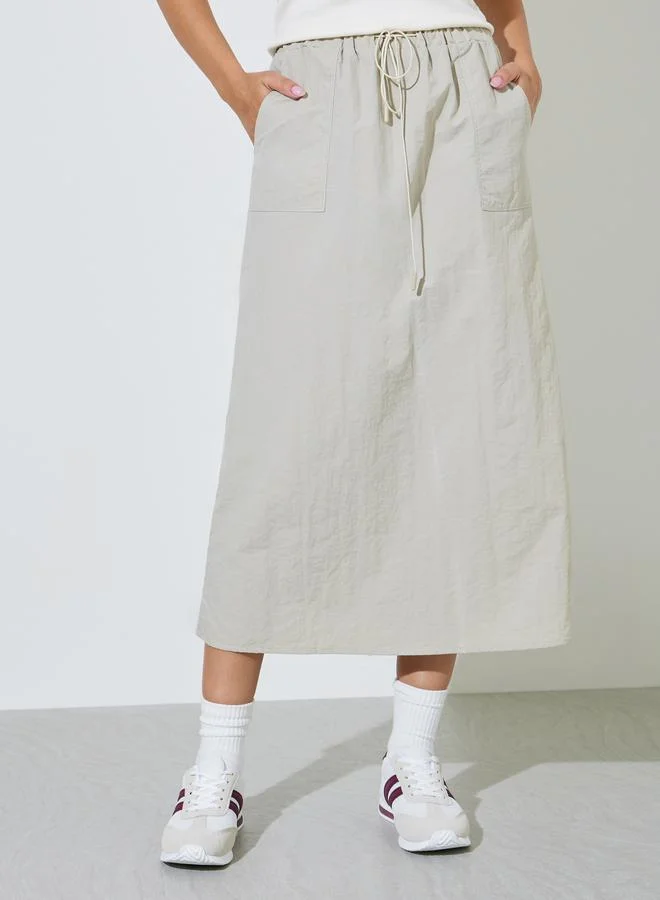 ستايلي Cream A-Line Midi Skirt With Side Pocket