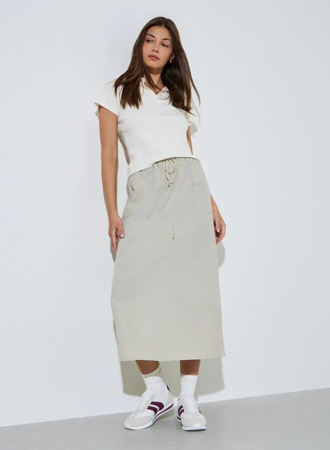 ستايلي Cream A-Line Midi Skirt With Side Pocket