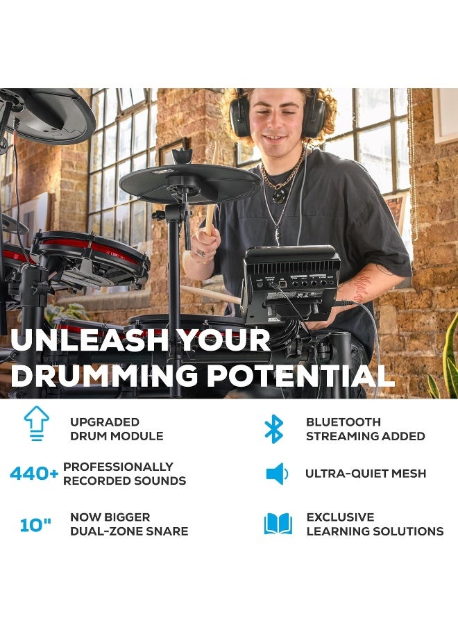 Alesis Nitro Max Kit Electric Drum Set with Quiet Mesh Pads, 10" Dual Zone Snare, Bluetooth, 440+ Authentic Sounds, Drumeo, USB MIDI, Kick Pedal - Image 2