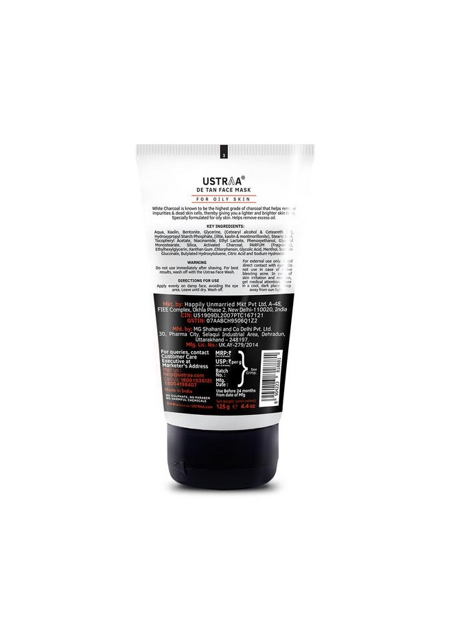Ustraa - De-Tan Face Mask Oily Skin - 125 Gm - Wash-Off Mask | Effectively Removes Tan & Pollutants | With Highest-Grade White Charcoal & French Clay | Cleanses & Balances Oil - Image 1