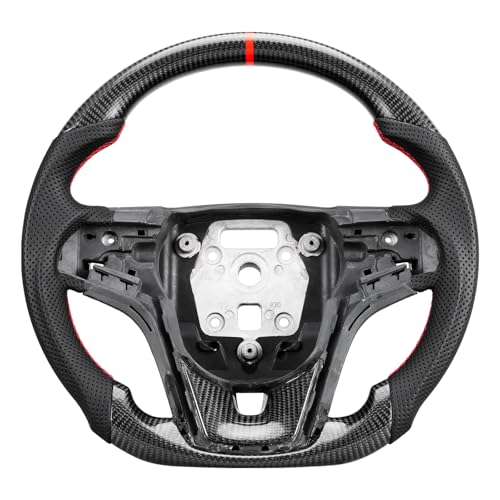 JIANGGAI D-Shaped Steering Wheel, Perforated Leather Grip Real Carbon Fiber Steering Wheel Fit for Chevrolet Camaro 2012-2015 - Image 1
