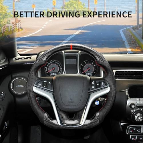 JIANGGAI D-Shaped Steering Wheel, Perforated Leather Grip Real Carbon Fiber Steering Wheel Fit for Chevrolet Camaro 2012-2015 - Image 5