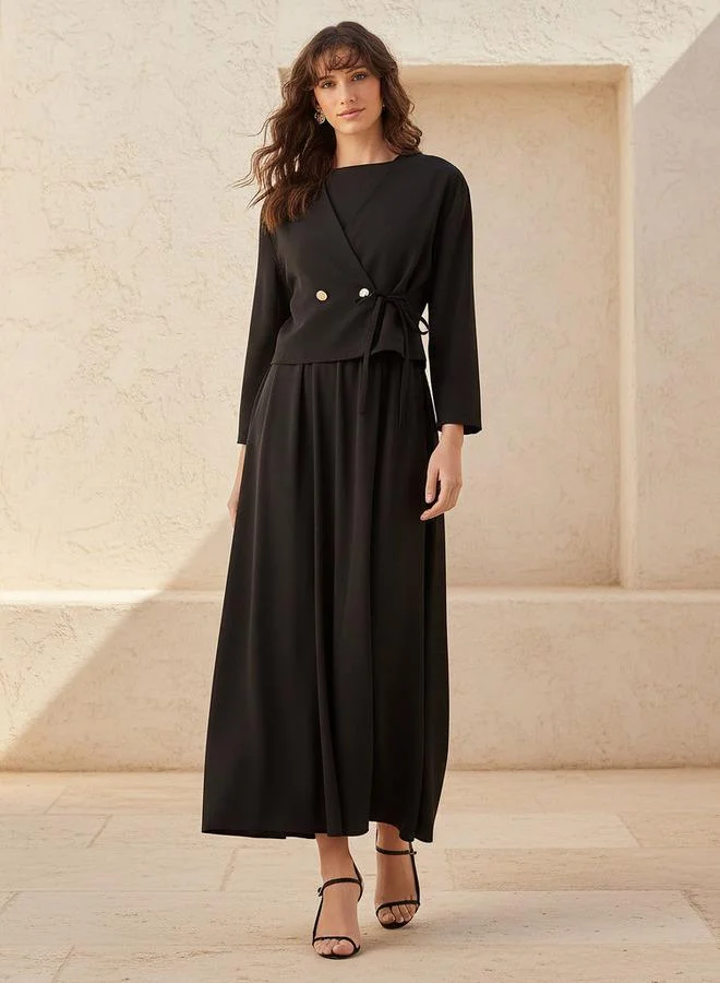 Iconic Iconic Layered Maxi Wrap Dress with Button Detail