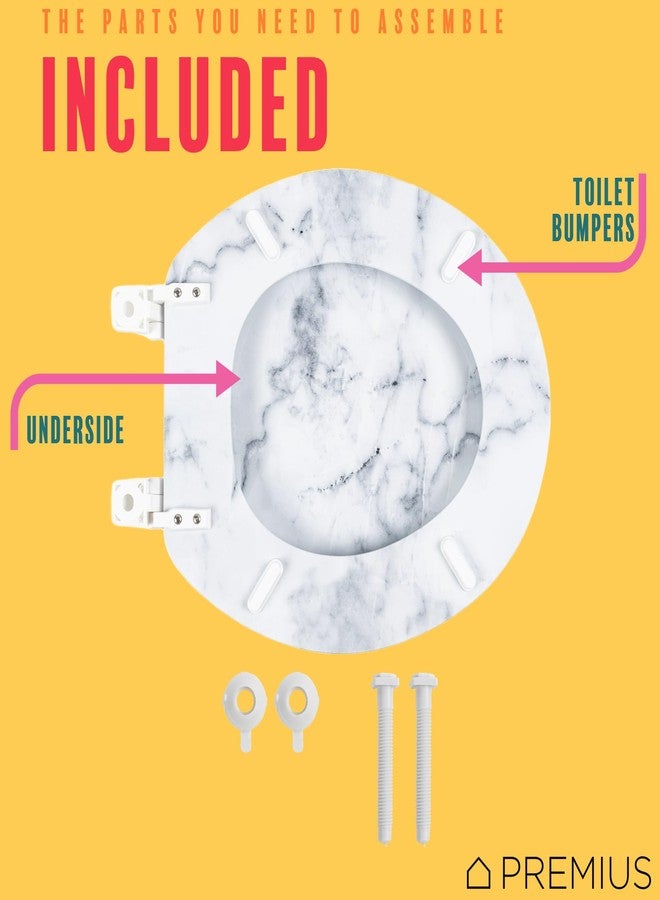 PREMIUS Wood Toilet Seat By PREMIUS, Standard Round, 17 Inches, Stylish Marble Printed Design, Durable MDF Wood Material, Plastic Hinges, Comfortable Seat, Quick Installation & Easy to Clean (White Marble) - Image 5