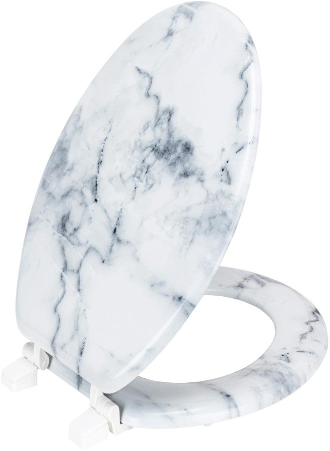 PREMIUS Wood Toilet Seat By PREMIUS, Standard Round, 17 Inches, Stylish Marble Printed Design, Durable MDF Wood Material, Plastic Hinges, Comfortable Seat, Quick Installation & Easy to Clean (White Marble) - Image 1