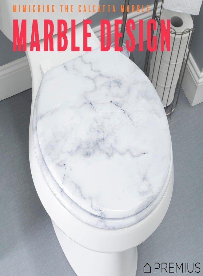 PREMIUS Wood Toilet Seat By PREMIUS, Standard Round, 17 Inches, Stylish Marble Printed Design, Durable MDF Wood Material, Plastic Hinges, Comfortable Seat, Quick Installation & Easy to Clean (White Marble) - Image 3