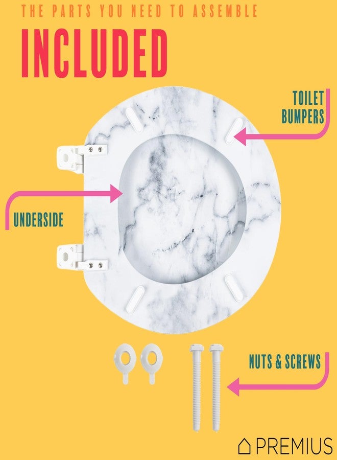PREMIUS Wood Toilet Seat By PREMIUS, Standard Round, 17 Inches, Stylish Marble Printed Design, Durable MDF Wood Material, Plastic Hinges, Comfortable Seat, Quick Installation & Easy to Clean (White Marble) - Image 4