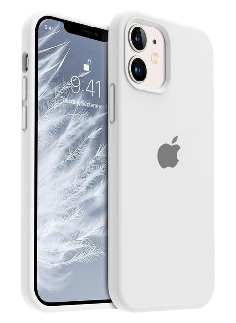 متوافق مع جراب iPhone 11 مقاس 6.1 بوصة من السيليكون السائل النحيف 4 طبقات من مطاط الجل الناعم المقاوم للصدمات مع بطانة من الألياف الدقيقة المضادة للخدش (أبيض)