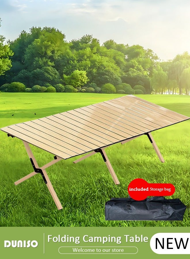 DUNISO طاولة ألومنيوم قابلة للطي، طاولة تخييم محمولة لـ 4-6 أشخاص، طاولة طعام منخفضة قابلة للطي خفيفة الوزن مع حقيبة حمل للاستخدام الخارجي والداخلي، للشواء، الفناء، الحفلات، الرحلات - Image 1