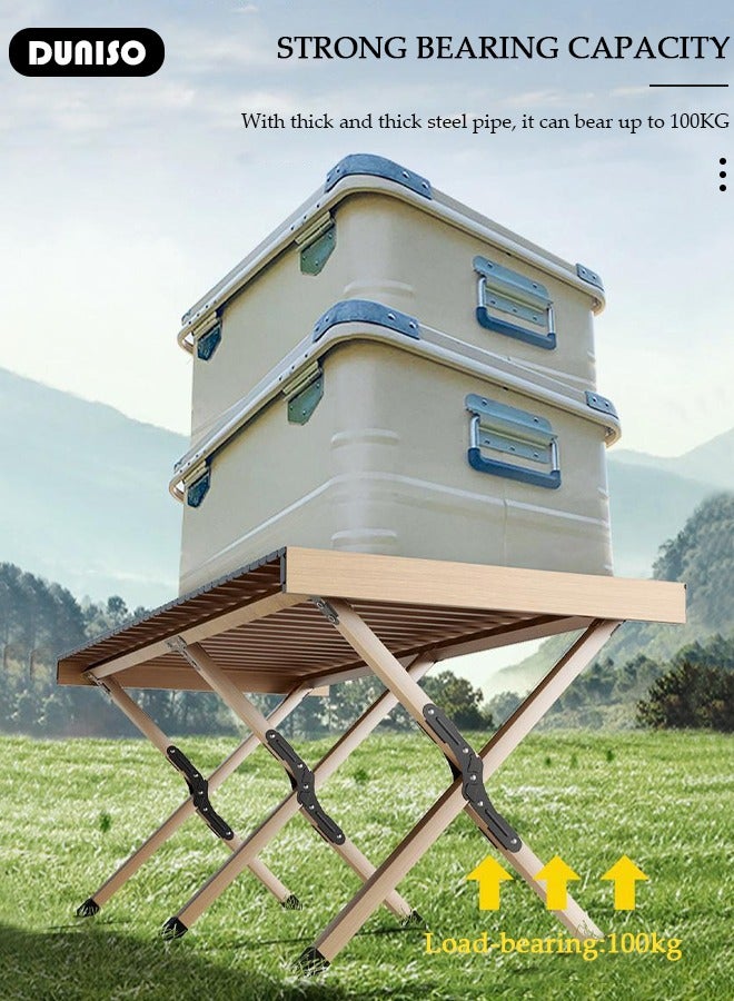 DUNISO طاولة ألومنيوم قابلة للطي، طاولة تخييم محمولة لـ 4-6 أشخاص، طاولة طعام منخفضة قابلة للطي خفيفة الوزن مع حقيبة حمل للاستخدام الخارجي والداخلي، للشواء، الفناء، الحفلات، الرحلات - Image 2