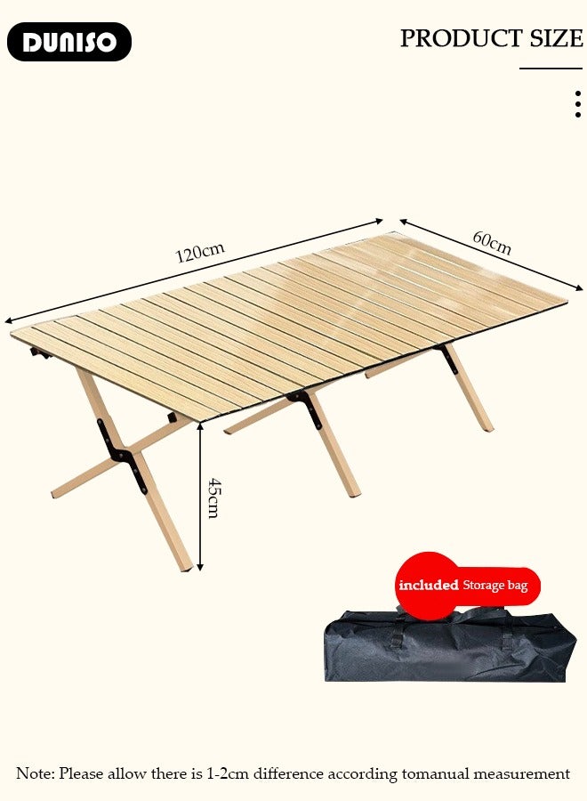 DUNISO طاولة ألومنيوم قابلة للطي، طاولة تخييم محمولة لـ 4-6 أشخاص، طاولة طعام منخفضة قابلة للطي خفيفة الوزن مع حقيبة حمل للاستخدام الخارجي والداخلي، للشواء، الفناء، الحفلات، الرحلات - Image 4