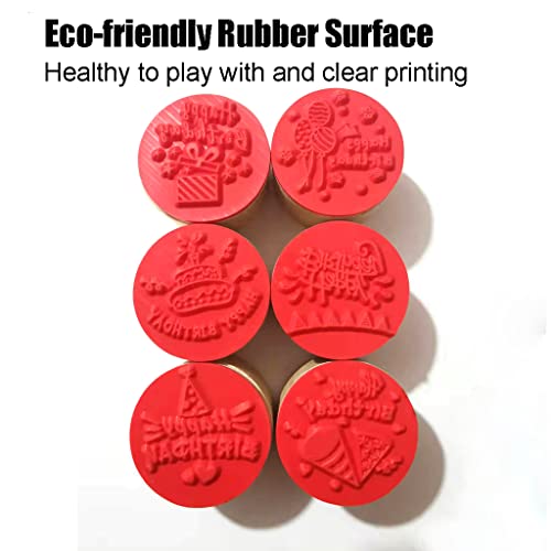 JZTang 6 Pcs Wooden Stamps Set Round Wooden Rubber Stamps for Card Making Happy Birthday Pattern Rubber Stamp for DIY Craft Card and Scrapbooking (Happy Birthday Stamps) - Image 5