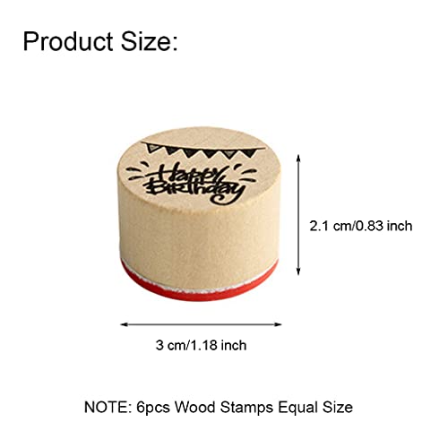 JZTang 6 Pcs Wooden Stamps Set Round Wooden Rubber Stamps for Card Making Happy Birthday Pattern Rubber Stamp for DIY Craft Card and Scrapbooking (Happy Birthday Stamps) - Image 3