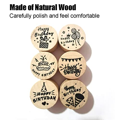 JZTang 6 Pcs Wooden Stamps Set Round Wooden Rubber Stamps for Card Making Happy Birthday Pattern Rubber Stamp for DIY Craft Card and Scrapbooking (Happy Birthday Stamps) - Image 4