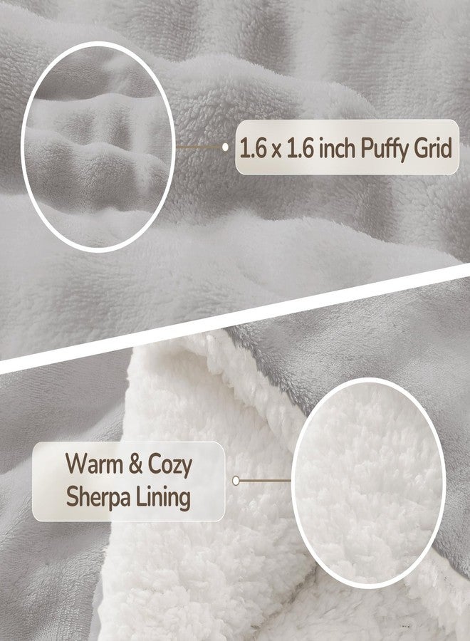 downluxe Micromink Sherpa King Comforter Set - Fluffy Bedding Gray 3D Puff Grid, Ultra Soft & Warm Plush Comforter for Winter (1 Comforter, 2 Pillowcases) - Image 5