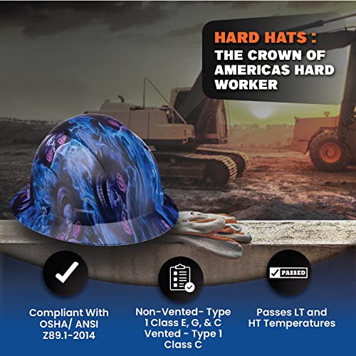 ACERPAL Full Brim Non-Vented Blue Banshee Tattoo/Skull Design Matte Finish OSHA Hard Hat with 6-Point Suspension - Image 5