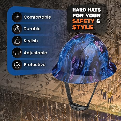 ACERPAL Full Brim Non-Vented Blue Banshee Tattoo/Skull Design Matte Finish OSHA Hard Hat with 6-Point Suspension - Image 2