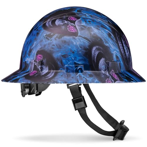 ACERPAL Full Brim Non-Vented Blue Banshee Tattoo/Skull Design Matte Finish OSHA Hard Hat with 6-Point Suspension - Image 1