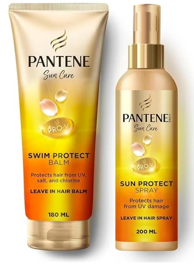 Pantene Sun Care Sun Protect Leave-In Hair Spray & Swim Protect Hair Balm, 200ml + 180ml, Dual Pack, Protects Hair from UV Damage, Salt & Chlorine, Fresh Fragrance, Suitable for All Hair Types - Image 1