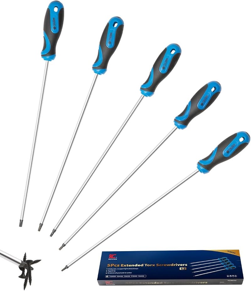 ROTATION 5-Piece Extra Long Torx Screwdrivers Set, S2 Steel, blade length 12-inch T15-T30, plus Long star Screwdrivers - Image 5