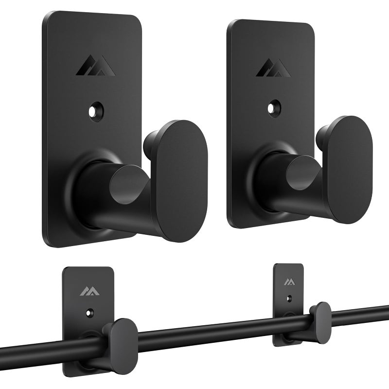 No Drill Curtain Rod Brackets Upgrade 3M Adhesive No Drilling Curtain Rod Holders Renter Friendly Curtain Rod Hooks Nail Free Suitable for Poles 58 Inch 2Pcs Black