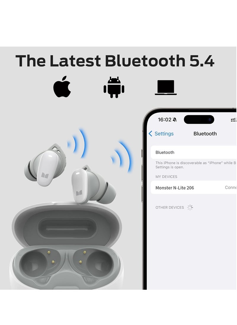 Monster N-Lite 206 Wireless Earbuds Bluetooth 5.4 in Ear Headphones, Bluetooth Ear Buds Built-in Microphone, Touch Control, Comfortable Fit, USB-C Fast Charging, IPX6 Waterproof, 25H Playtime  - Image 5
