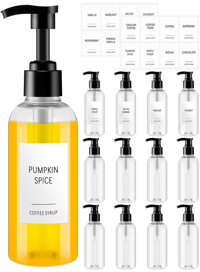 Maxdot 12 Pcs Coffee Syrup Dispenser Bottle with Pump Drink Syrup Container with Labels for Kitchen Restaurant Coffee Bar Accessories Organization, Black(10 Oz) - Image 1