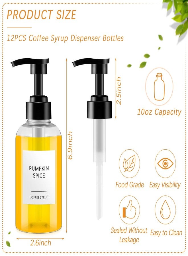 Maxdot 12 Pcs Coffee Syrup Dispenser Bottle with Pump Drink Syrup Container with Labels for Kitchen Restaurant Coffee Bar Accessories Organization, Black(10 Oz) - Image 2