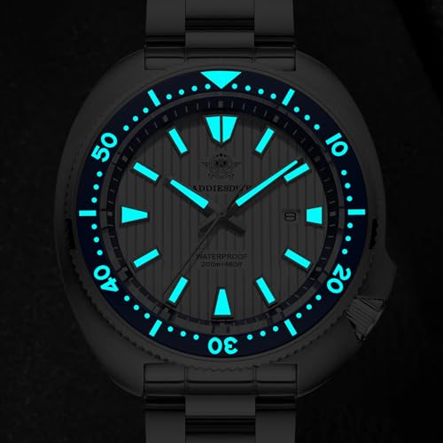 ADDIESDIVE Thin 12 MM Diver Watch Waterproof 200 M Date Display Stainless Steel Analog Sport Watches for Man Venetian Blinds Pattern Dial - Image 3