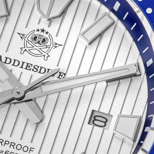 ADDIESDIVE Thin 12 MM Diver Watch Waterproof 200 M Date Display Stainless Steel Analog Sport Watches for Man Venetian Blinds Pattern Dial - Image 4