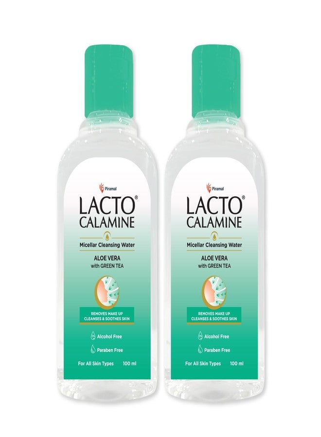 Lacto Calamine Micellar Water Make Up Remover Liquid | 100ml each - Pack of 2 | Aloe Vera, Green Tea & Niacinamide |Cleansing Water For Face That Removes Make-Up, Excess Oil & Impurities |Alcohol Free - Image 1