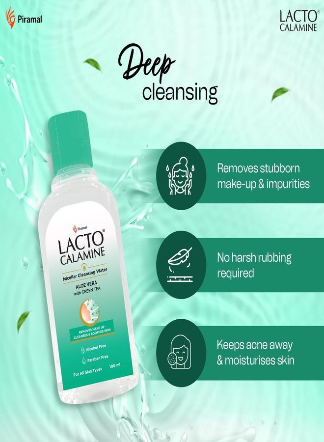 Lacto Calamine Micellar Water Make Up Remover Liquid | 100ml each - Pack of 2 | Aloe Vera, Green Tea & Niacinamide |Cleansing Water For Face That Removes Make-Up, Excess Oil & Impurities |Alcohol Free - Image 3