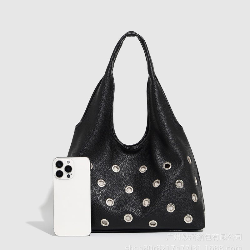 25 Trend Large Capacity Bucket Shoulder Bag with Rivets - Image 2