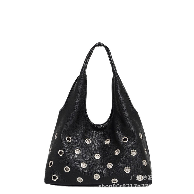 25 Trend Large Capacity Bucket Shoulder Bag with Rivets - Image 5