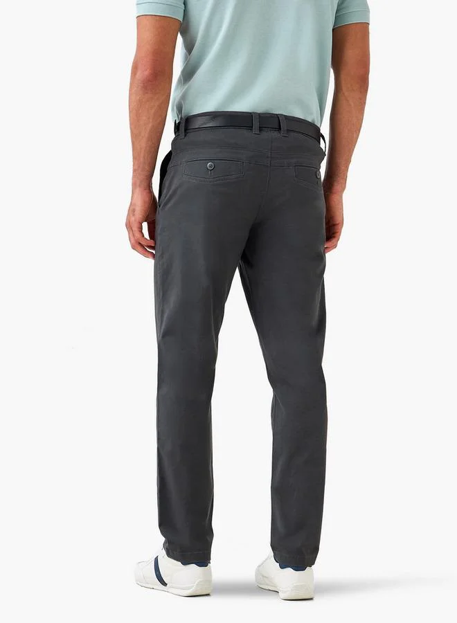 Splash FAV GREY Men Slim Fit Belted Cotton Chinos for Men | Best Price UAE