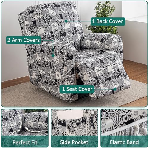 NILUOH Recliner Covers 4 Pieces Stretch Lazy Boy Recliner Chair Covers That Stay in Place Covers for Electric Power Lift Reclining Chair Washable Furniture Protector for Pet Kids Living Room - Image 3