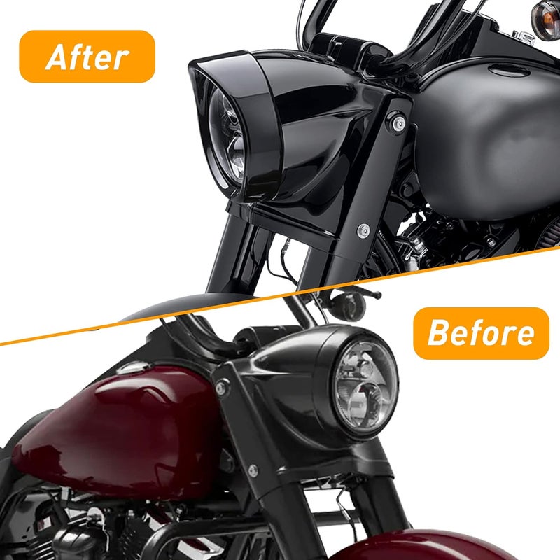 NTHREEAUTO 7" Headlight Visor Trim Ring Gloss Black Motorcycle Headlamp Frenched Rings Decorate Accessories Compatible with Harley Road King Electra Glide Heritage Softail Touring (Gloss Black) - Image 4