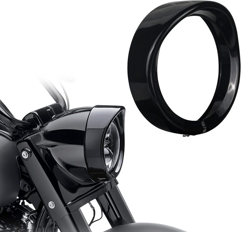 NTHREEAUTO 7" Headlight Visor Trim Ring Gloss Black Motorcycle Headlamp Frenched Rings Decorate Accessories Compatible with Harley Road King Electra Glide Heritage Softail Touring (Gloss Black) - Image 1