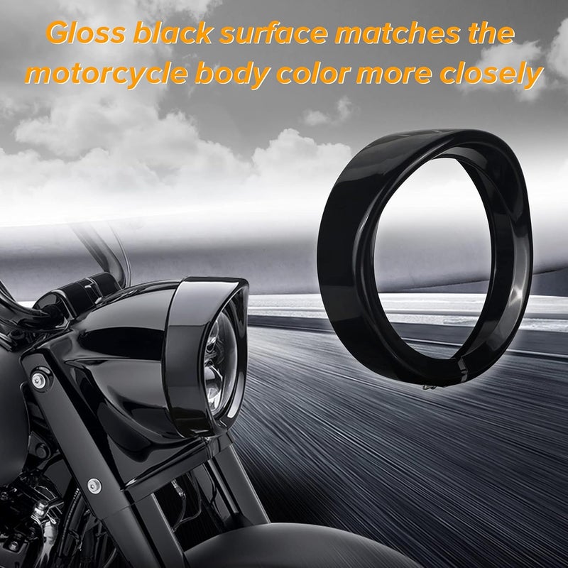NTHREEAUTO 7" Headlight Visor Trim Ring Gloss Black Motorcycle Headlamp Frenched Rings Decorate Accessories Compatible with Harley Road King Electra Glide Heritage Softail Touring (Gloss Black) - Image 2
