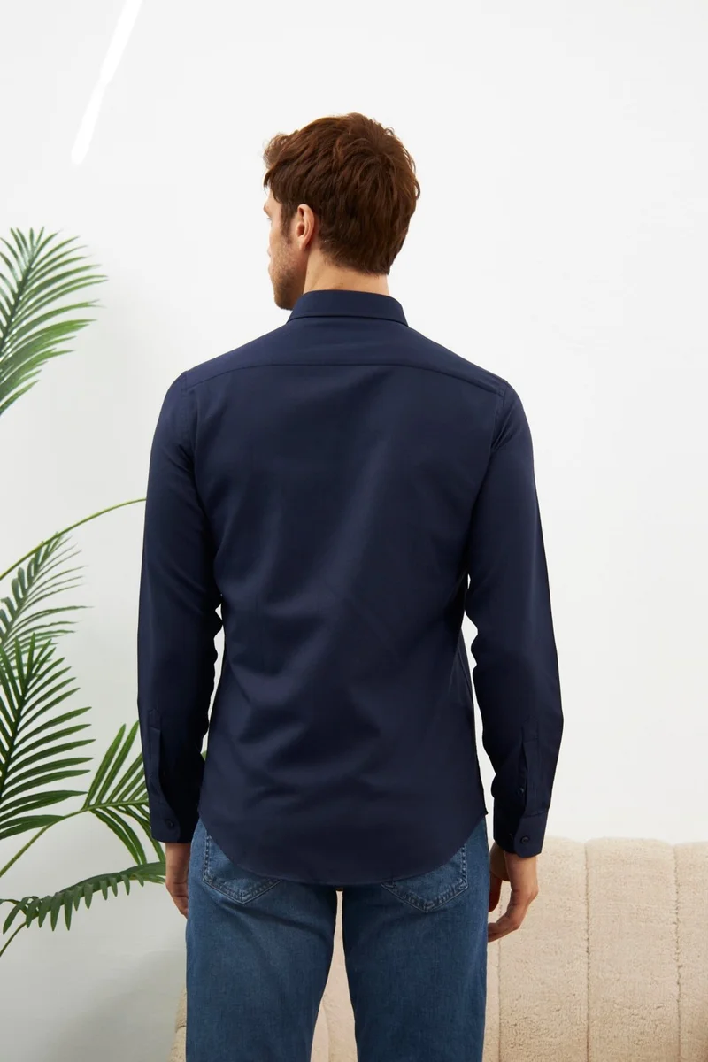 Odelon Easy Iron Oxford Men's Navy Blue Slim Fit Shirt MARS36