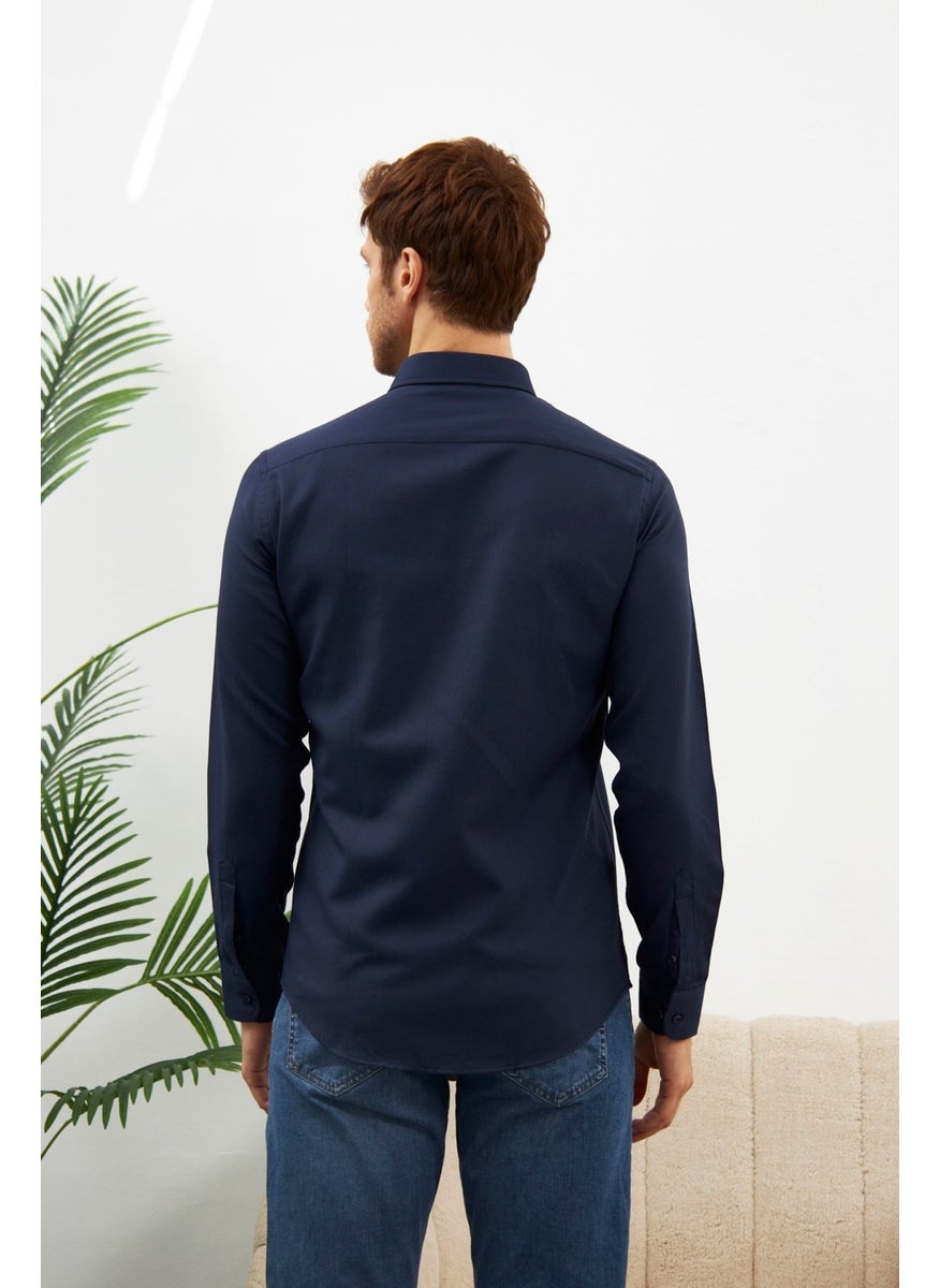 Odelon Easy Iron Oxford Men's Navy Blue Slim Fit Shirt MARS36  - Image 5