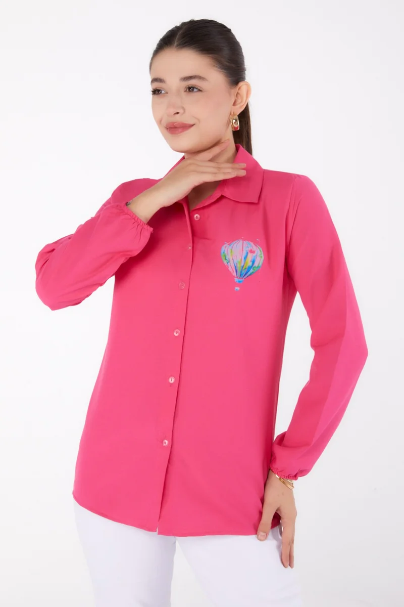 Tofisa Plain Shirt Collar Women's Fuchsia Printed Shirt - 13341